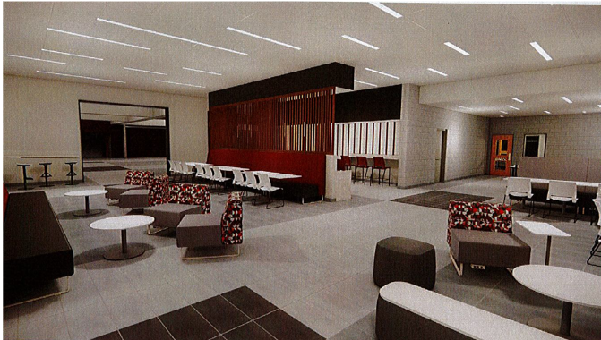 A rendering shows what the new high school media center will look like when it opens, expected in April around spring break. 